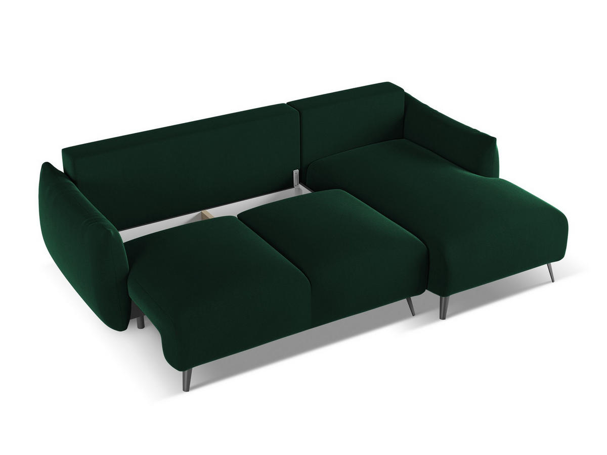 ECKSOFA mit Schlaffunktion Samt Stoff Grün - Dunkelgrün/Schwarz, Textil/Metall (242/162cm) - Makamii