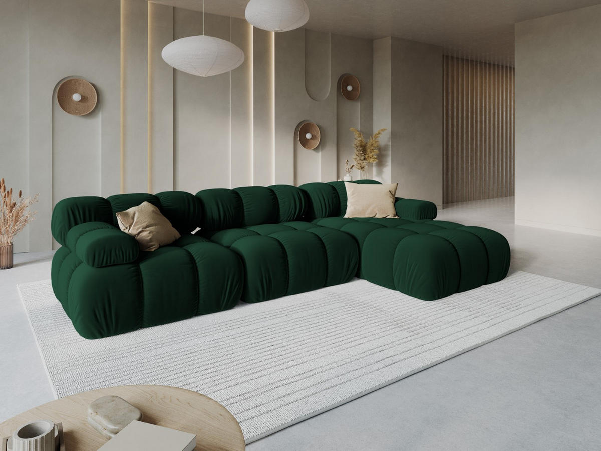 MODULARES-ECKSOFA rechts Bellis aus Samt flaschengrün 4 Sitzplätze - Grün, Textil (122/285cm) - Micadoni