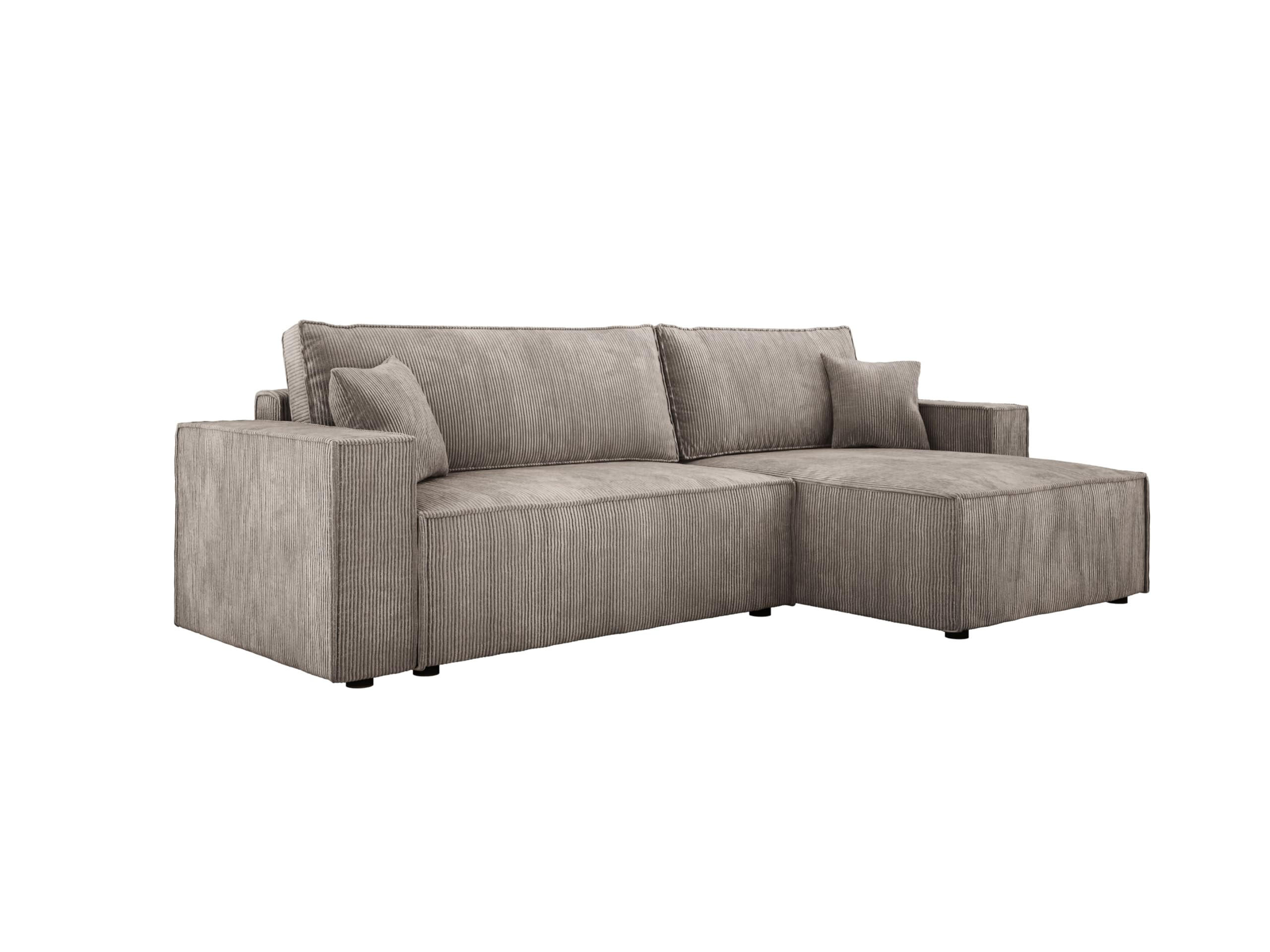 ECKSOFA POSO XL UNIVERSAL, Schlaffunktion und Lattenrost - L-Form, Cord, Federung auf Wellfedern, 274x143x83 cm, Rechts Beige - Beige, Holz/Textil (277/143cm) - DomoHome