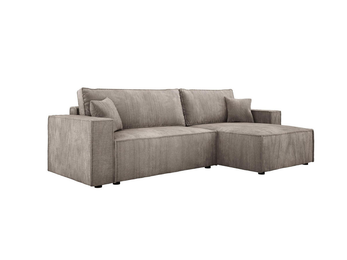 ECKSOFA POSO XL UNIVERSAL, Schlaffunktion und Lattenrost - L-Form, Cord, Federung auf Wellfedern, 274x143x83 cm, Rechts Beige - Beige, Holz/Textil (277/143cm) - DomoHome