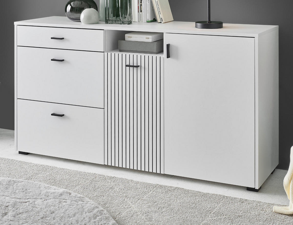 SIDEBOARD weiß matt, Kommode 150 cm - Schwarz/Weiß, Holzwerkstoff/Kunststoff (150/80/42cm) - Furn.Design