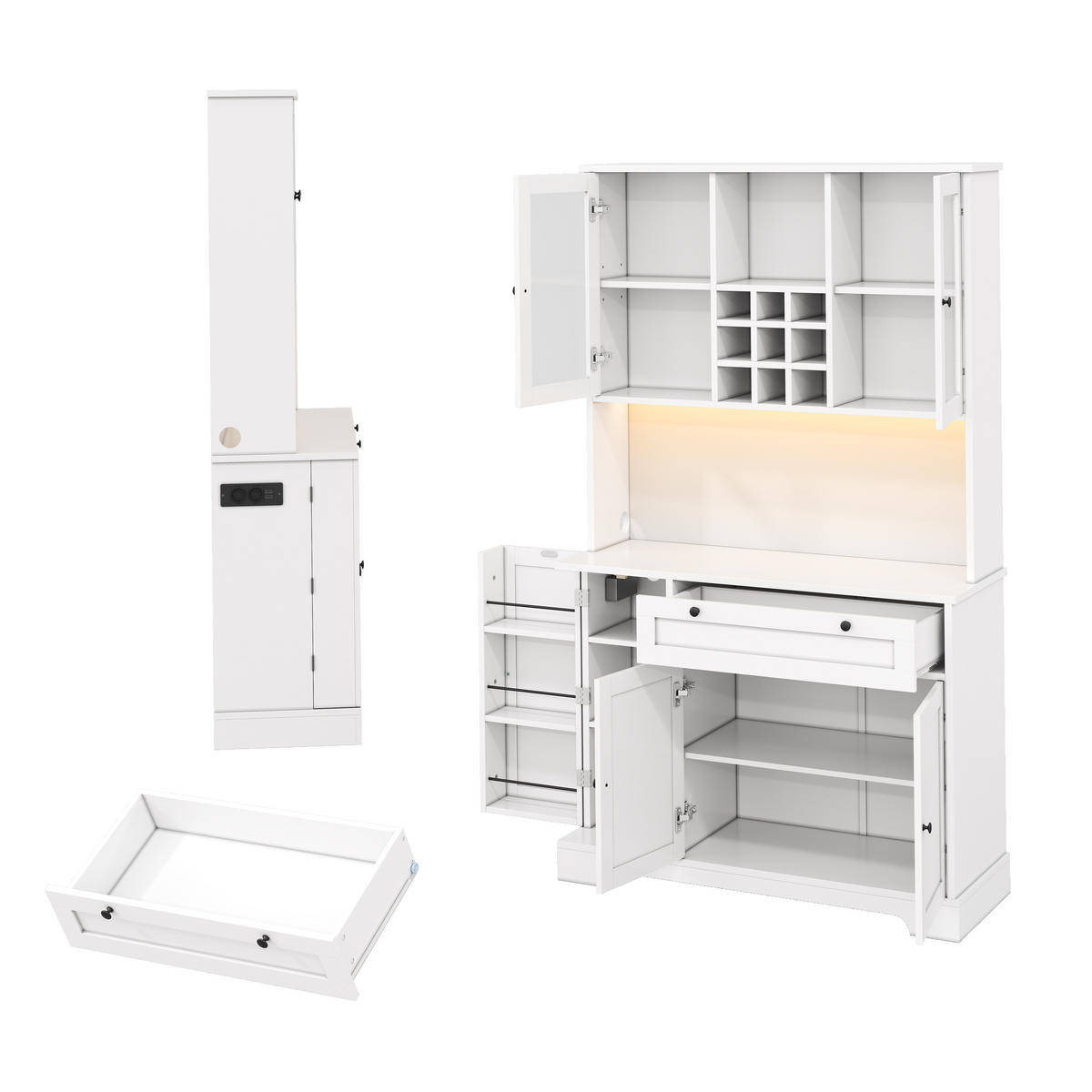 BUFFET 105/40/180 cm Weiß mit farbwechselnder LED-Beleuchtung und 1 Schublade - Weiß, Holz (105/180/40cm) - Oxeza