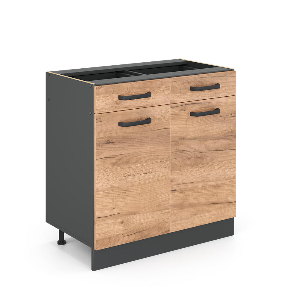 KÜCHENUNTERSCHRANK R-Line Goldkraft Eiche 80 cm ohne Arbeitsplatte - Anthrazit/Eiche Wotan, Holzwerkstoff (80/81.6/46cm) - Vicco