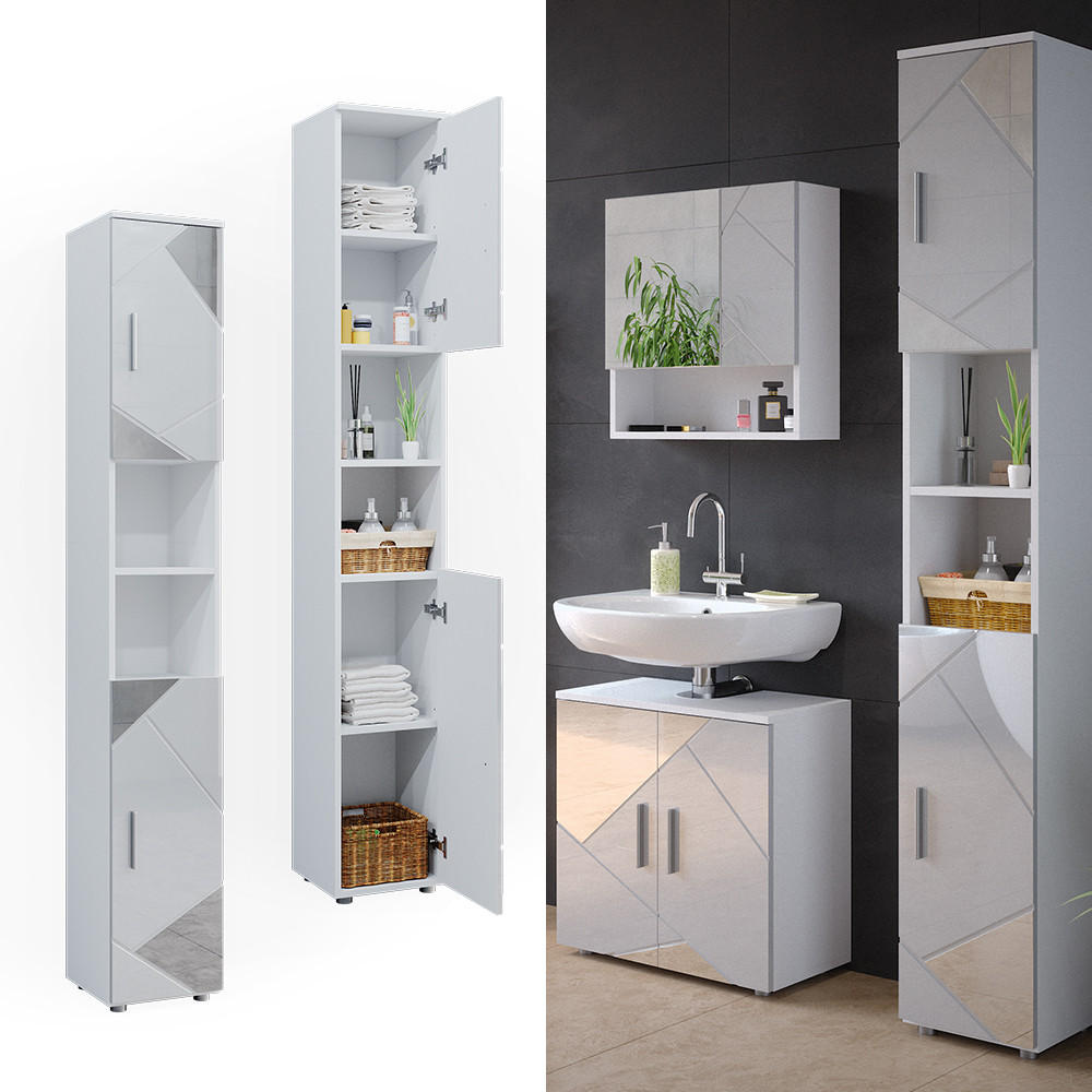 BADSCHRANK Irma Weiß 30 x 192 cm - Weiß Hochglanz/Weiß, Holzwerkstoff (30/192/30cm) - Vicco