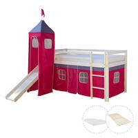 HOCHBETT 90/200 cm mit Lattenrost + Matratze - Pink/Weiß, Holz - Homestyle4u