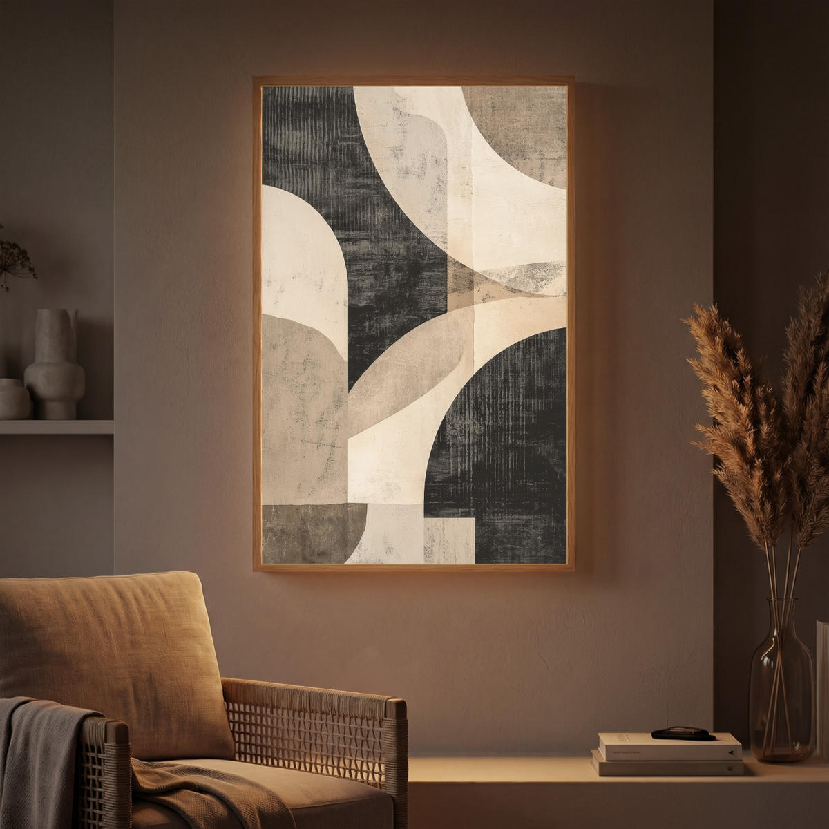 NÁSTĚNNÁ LAMPA S AKUMULÁTOREM Abstraktní - Tvary - Moderní - Béžová 60x90 cm - šedá, kompozitní dřevo (60/90/8cm) - OnlyWow