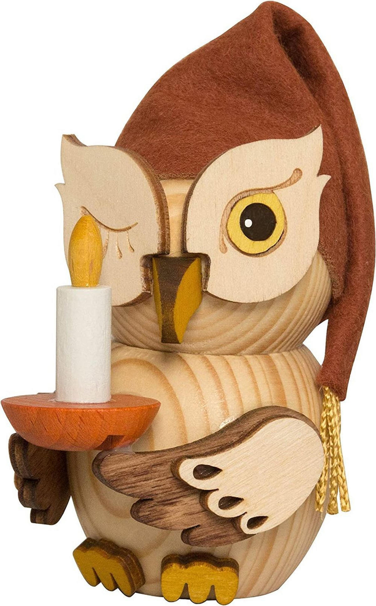 HOLZFIGUR Minieule mit Kerze und Schlafmütze 7 cm - Multicolor, Holz (5/7/5cm)