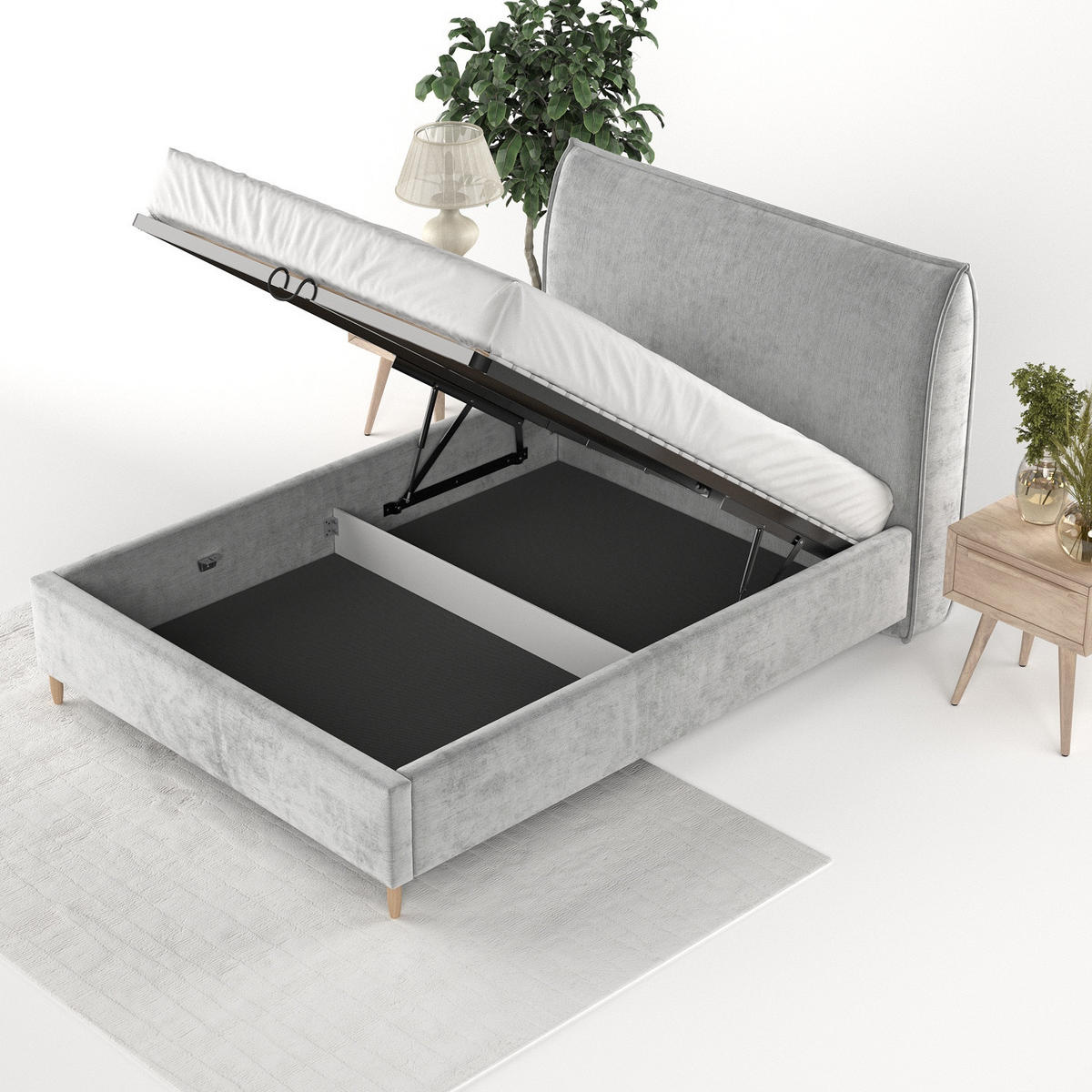 POLSTERBETT Mira 180/200 cm Hellgrau im Lotta Stoff - Hellgrau/Naturfarben, Holz/Holzwerkstoff (180/200cm) - AltaBeds