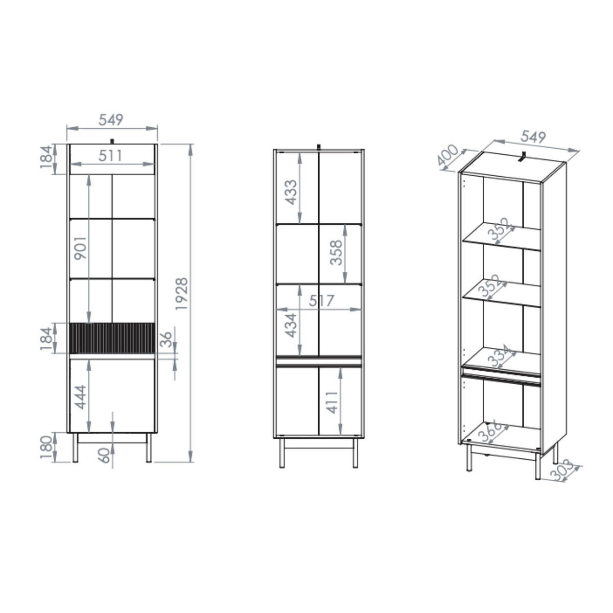 VITRINE Dunea 2-türig Kaschmirgrau/Eichenoptik 55 cm - Taupe, Holzwerkstoff/Metall (55/193/40cm) - Selsey