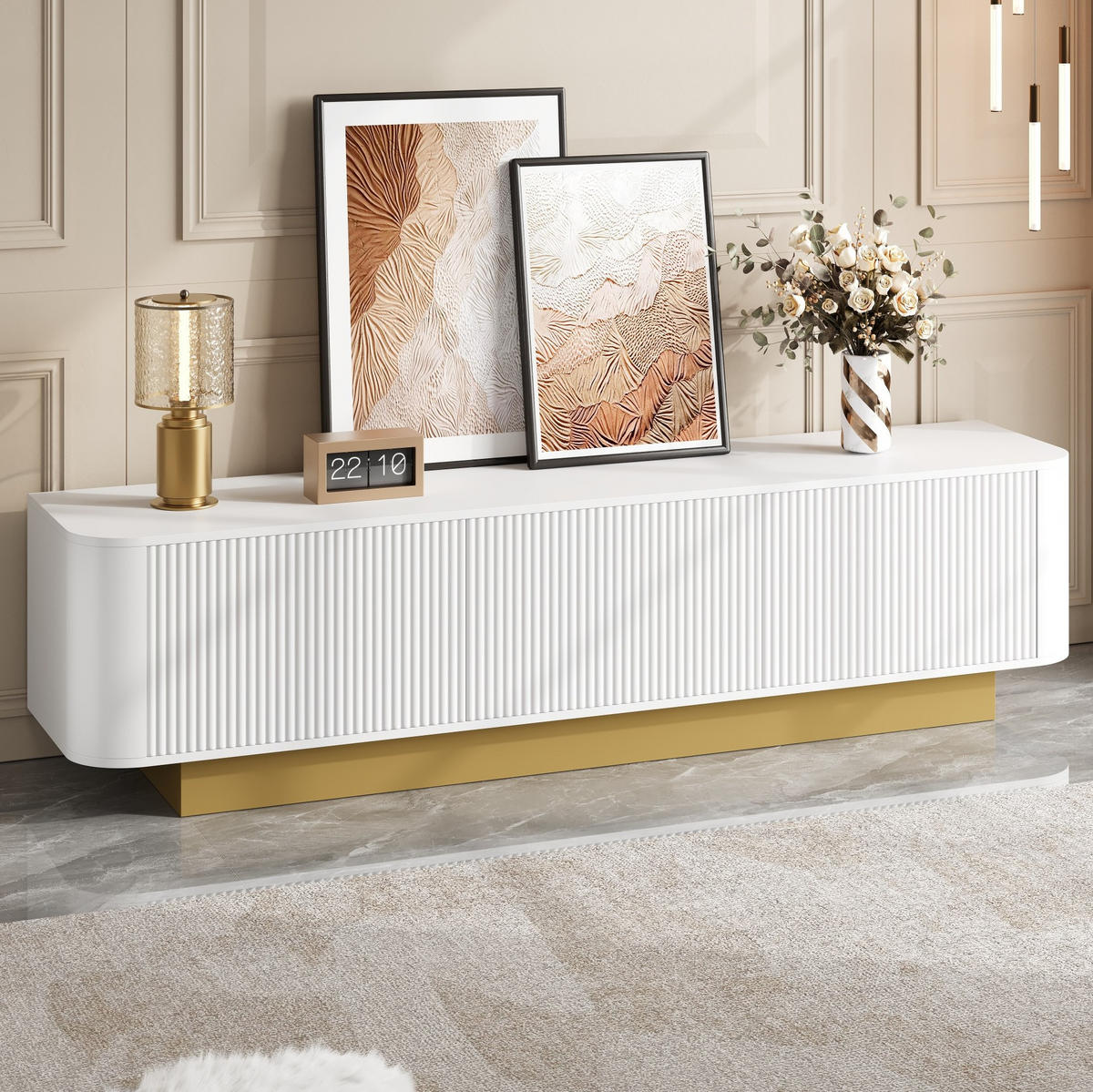 TV-LOWBOARD aus MDF und Spanplatte 170x40,5x47 cm Weiß mit 3 Türen und Kabelführung - Weiß, Holzwerkstoff (170/47/40.5cm) - IVMEU