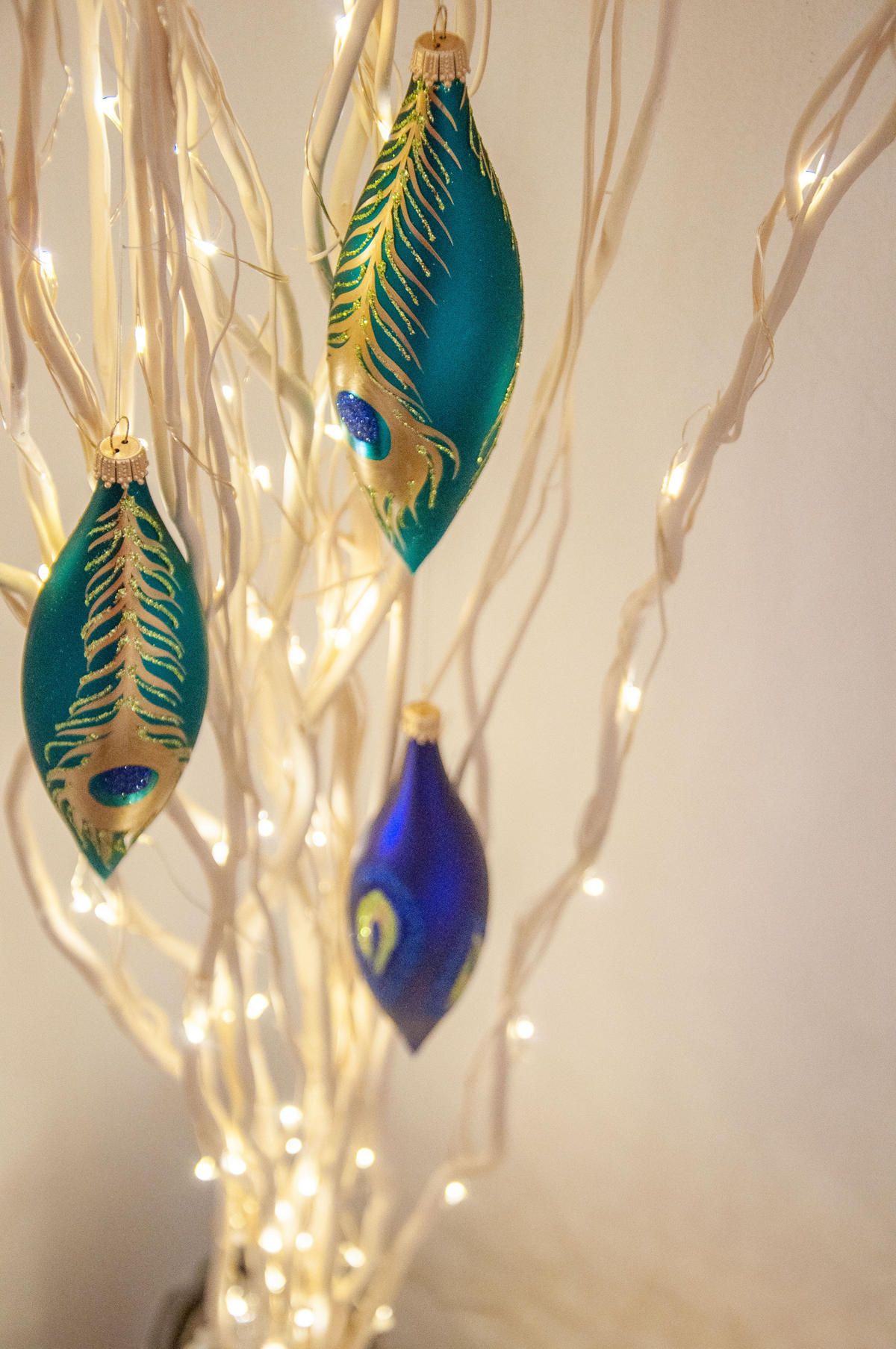 CHRISTBAUMSCHMUCK Oliven Pfau-Design Blau 14cm (Glas / 3 Stk.) - Blau, Glas (5/14/5cm) - Krebs Glas Lauscha