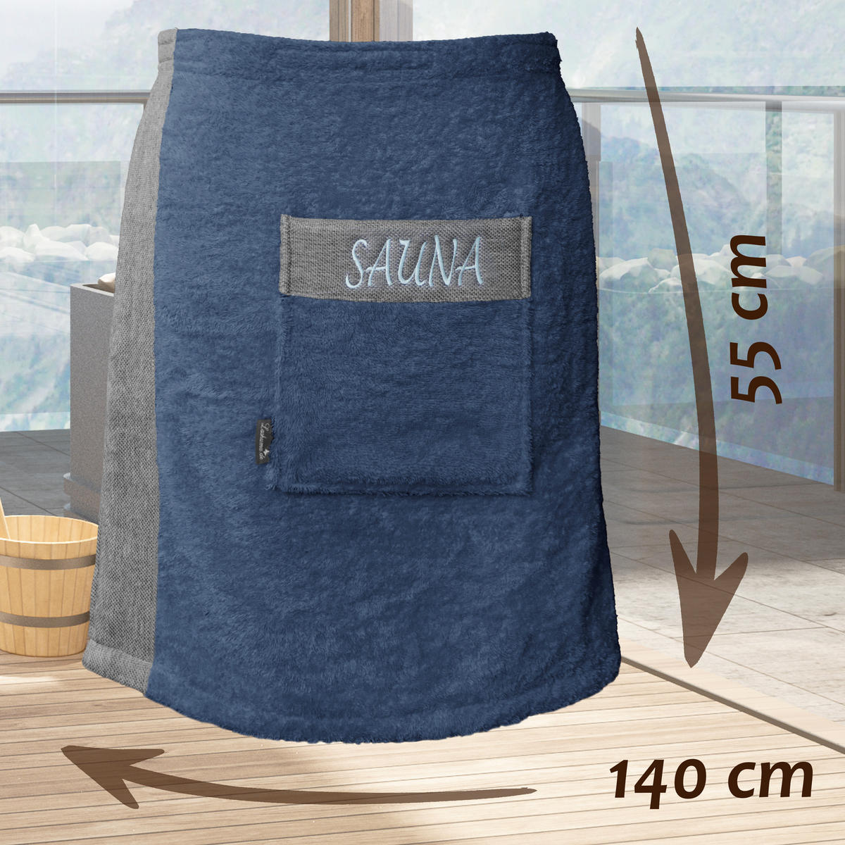 SAUNAKILT Herren Jeansblau, Lima Saunahandtuch mit Klettverschluss - Pastellblau, Textil (140/55cm) - Lashuma