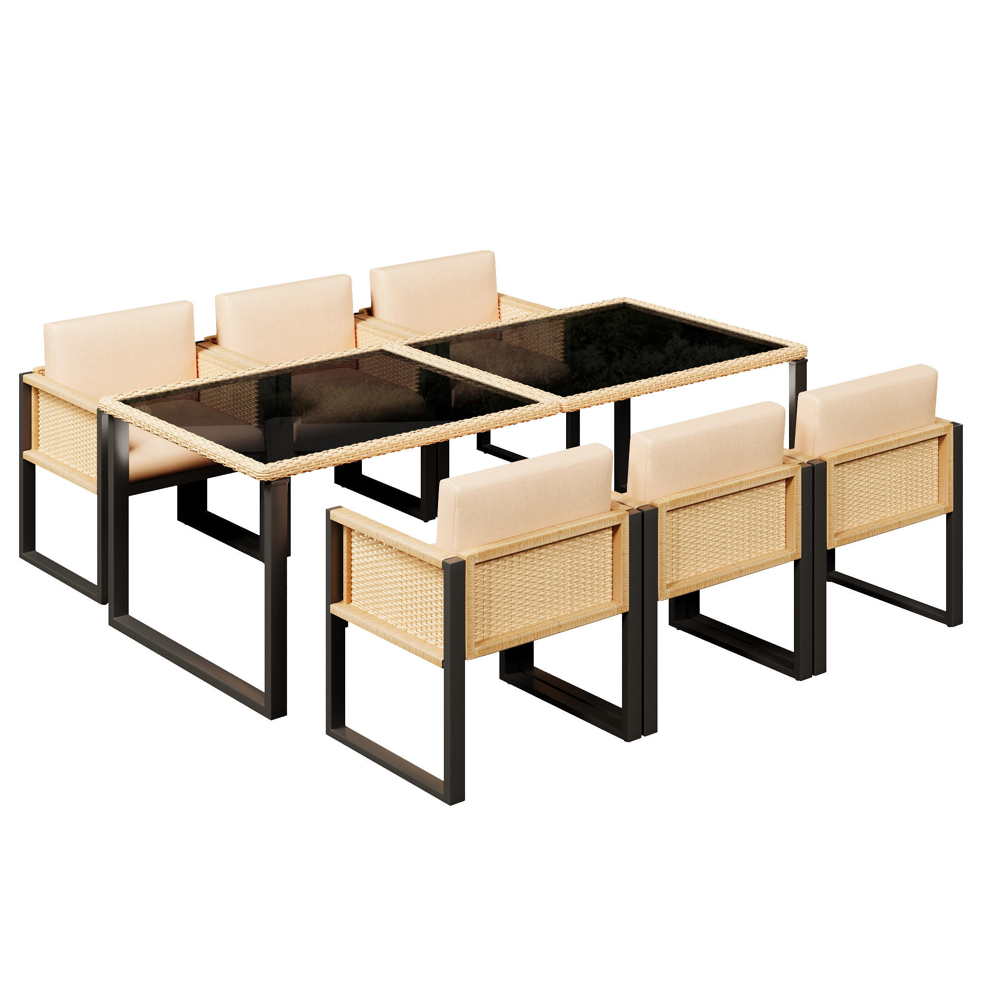 ESSGRUPPE 6-PERSONEN mit Sesseln und waschbaren Bezügen - Braun, Textil - BLACKCUP