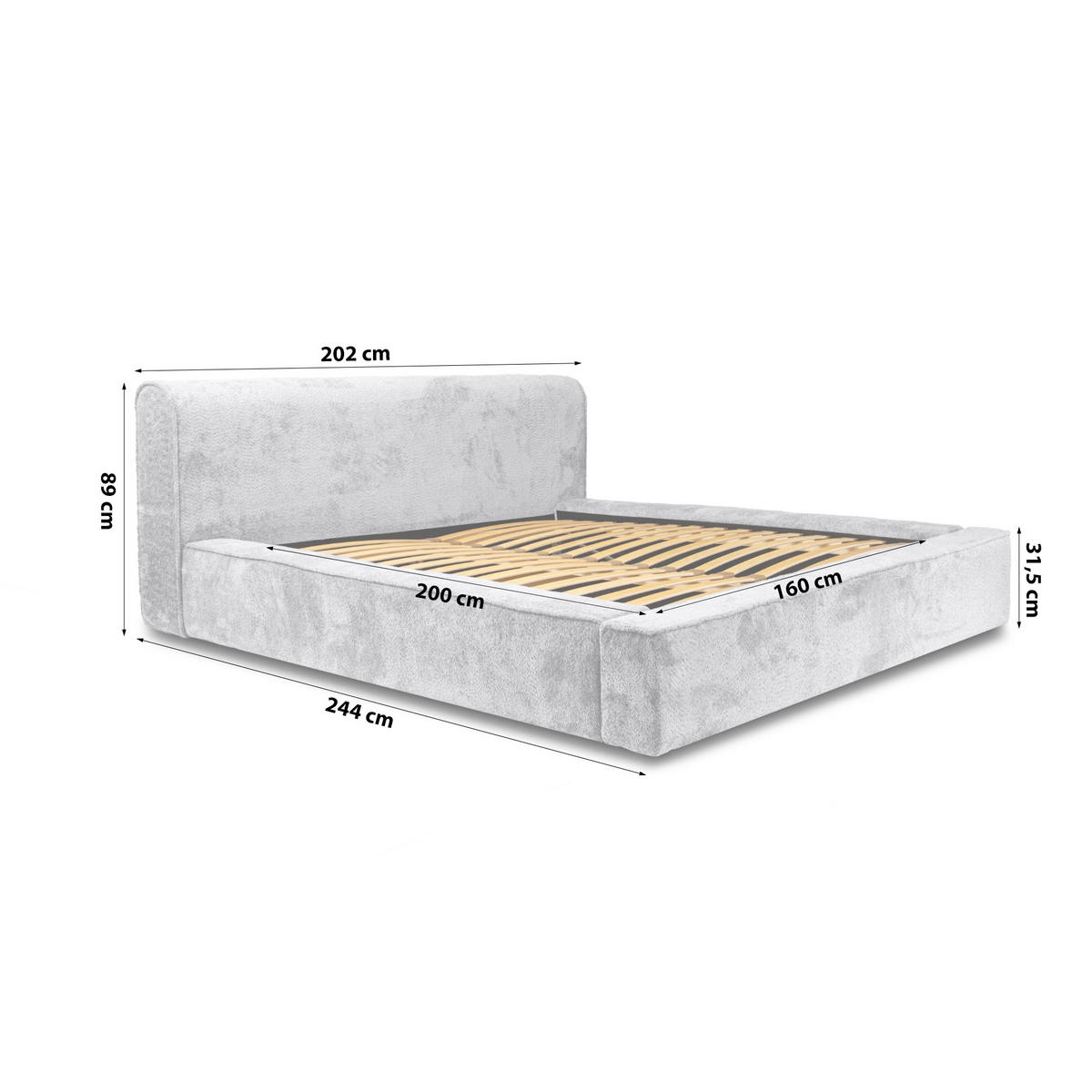 POLSTERBETT aus Polstermaterial Pedrosa 160x200 cm, Hellgrau - Hellgrau, Textil (160/200cm) - Fedve