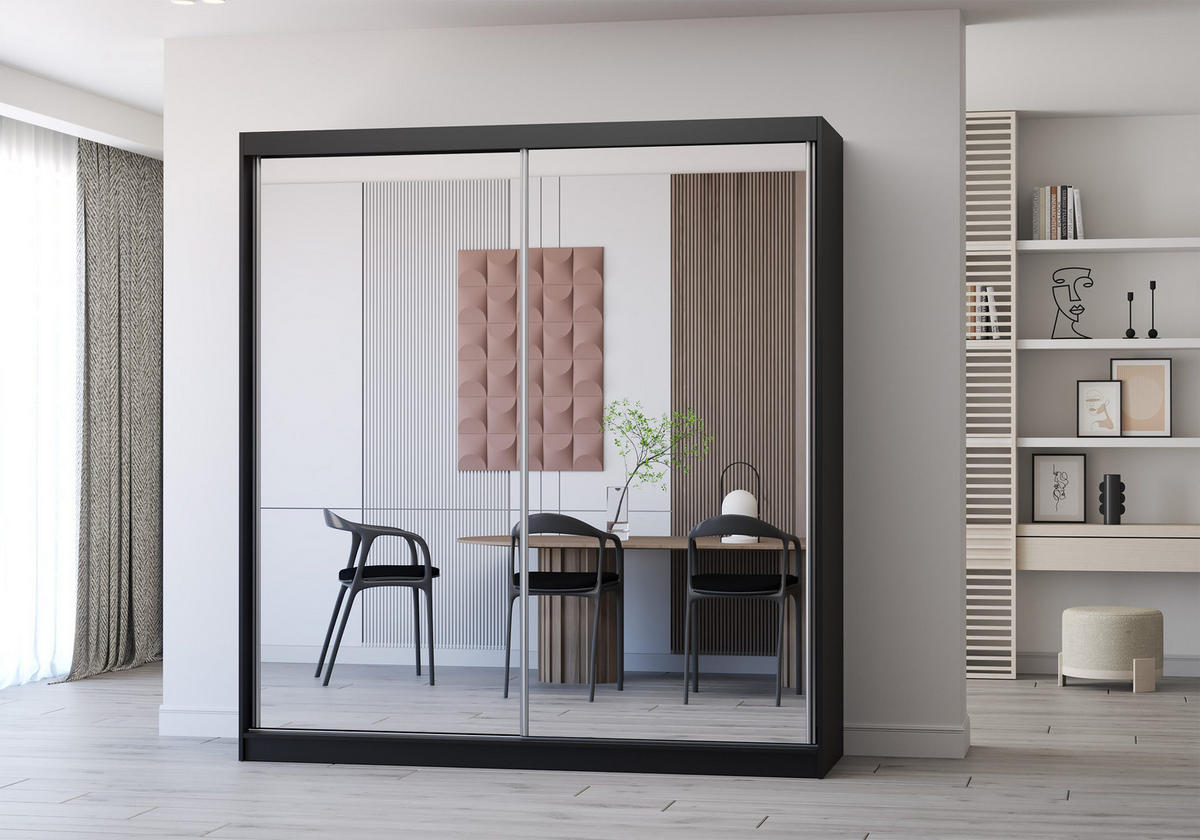 SCHIEBETÜRENSCHRANK - Ben 20 (Schwarz, 203 cm) - Schwarz, Holzwerkstoff/Metall (203/218/61cm) - Möblo