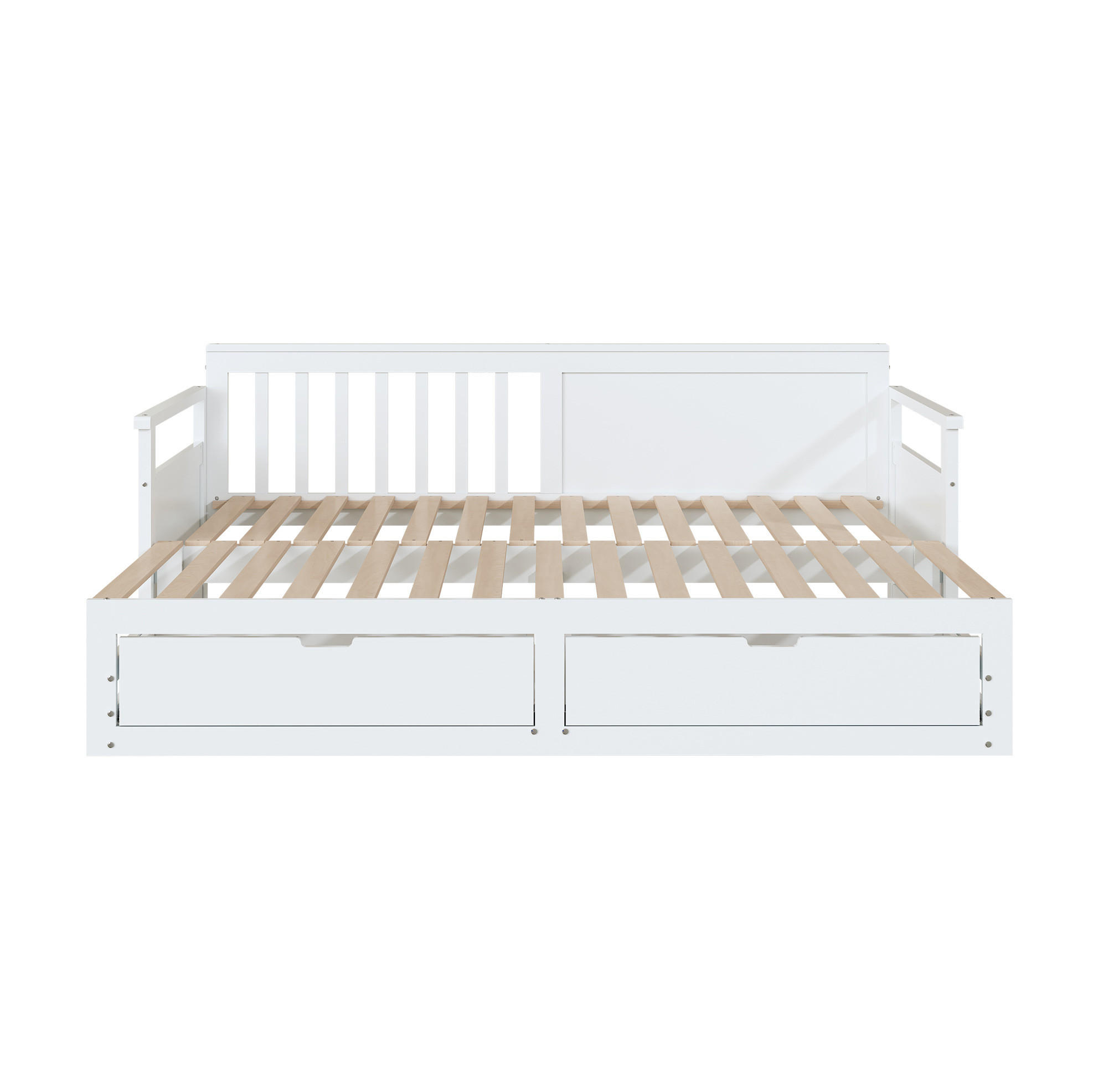 HOLZBETT 90/190 cm aus Kiefer massiv in Weiß – inkl. Ausziehbett und 2 Schubladen - Weiß, Holz (180/190cm) - BEAOK