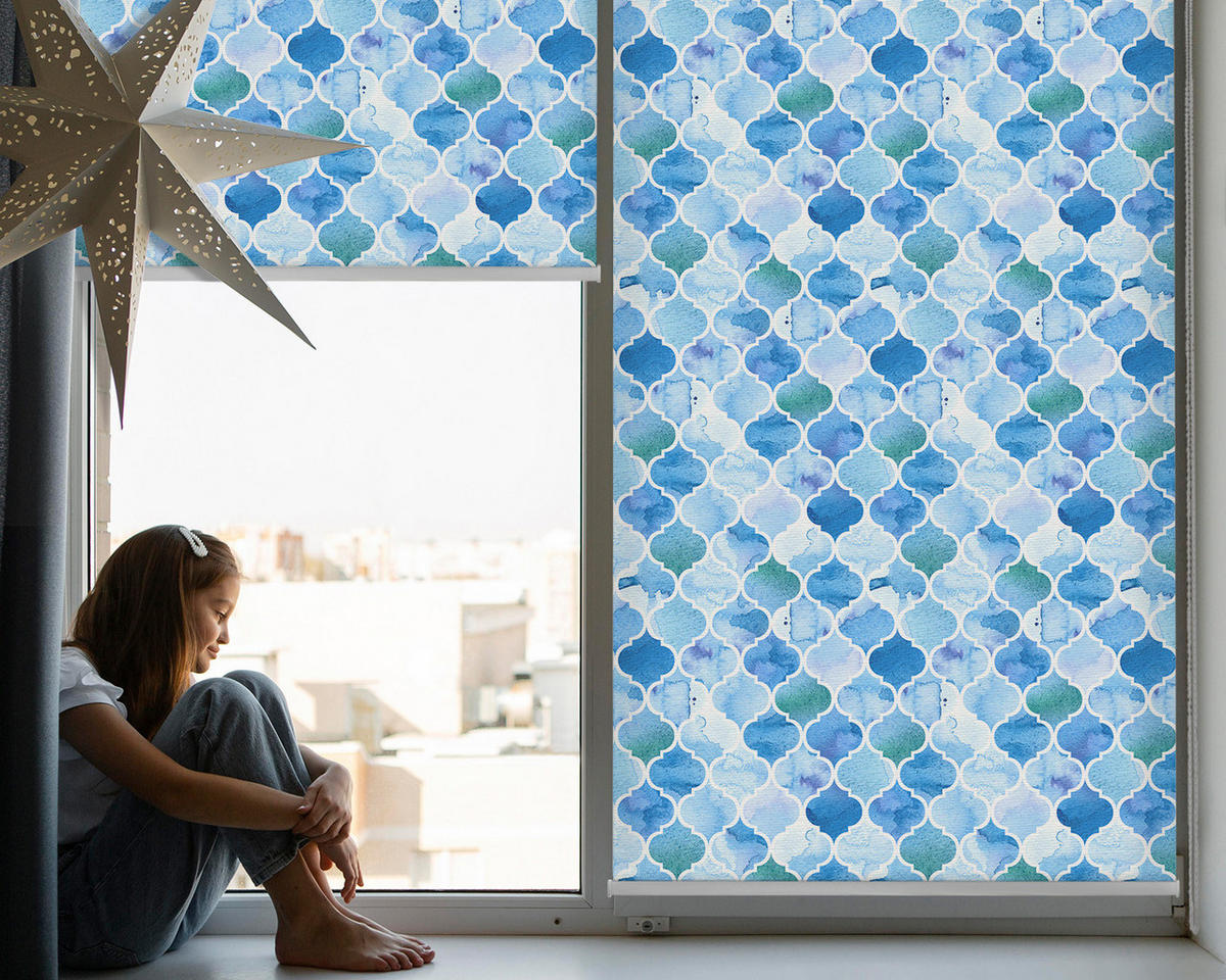 VNÚTORNÁ roleta - okenná roleta - roleta - 60x140 cm - Vzor lampy - modrá, plast (60/140/0.5cm) - TULUP