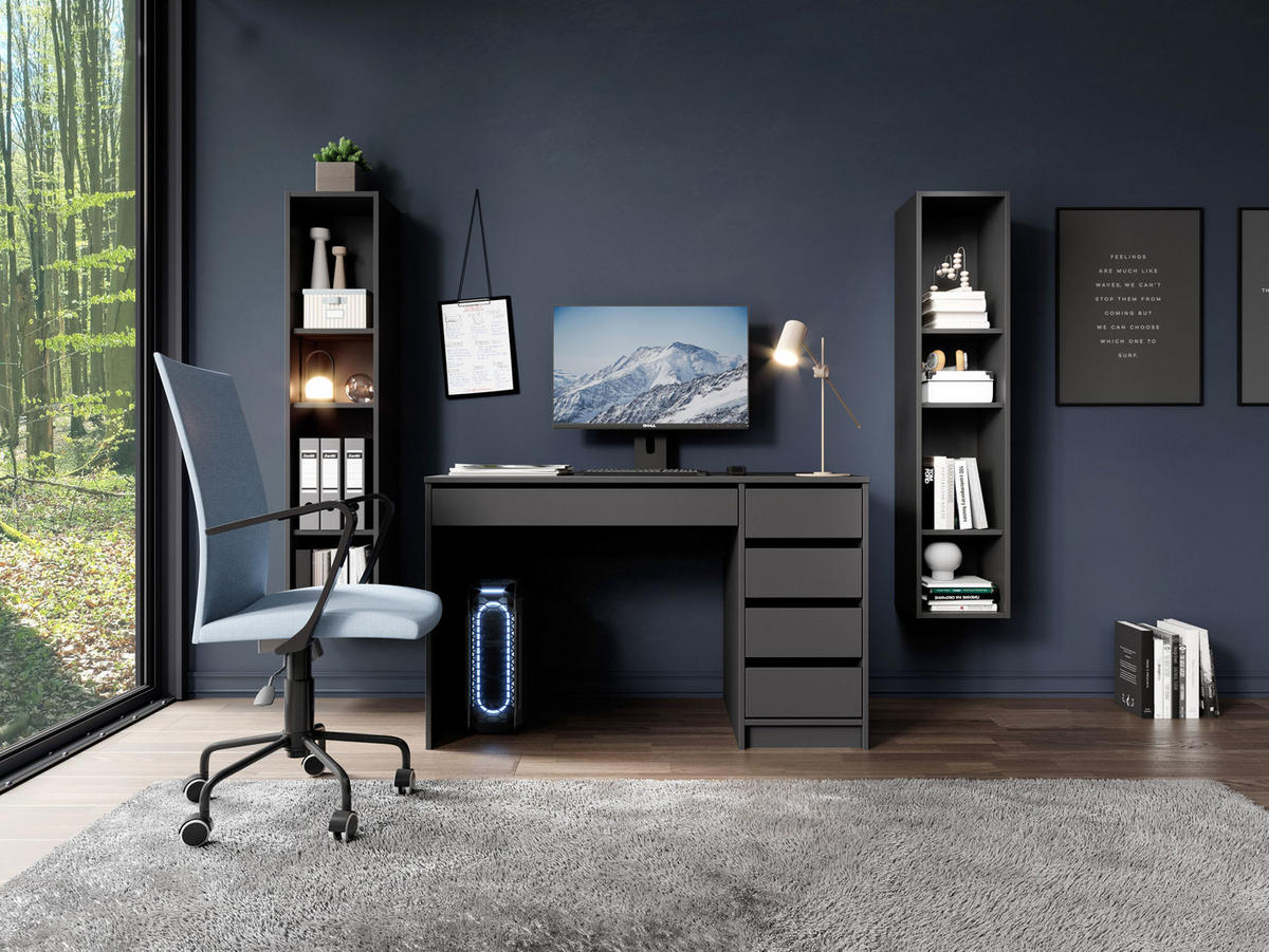 SCHMINKTISCH Claris Schwarz Anthrazit 120/55/75 mit LED Spiegel 120/67/11 cm - Anthrazit, Holzwerkstoff (120/75/55cm) - WFL GROUP