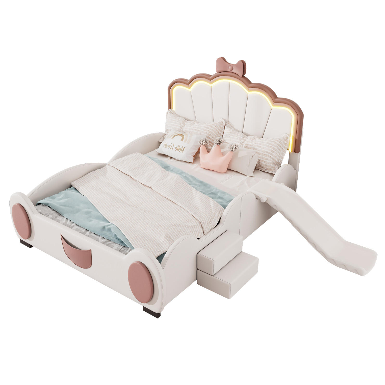 KINDERBETT 140x200 cm Rutsche LED rosa - Rosa, Kunststoff (140/200cm) - LEBENLANG