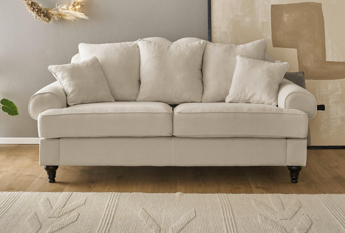 SOFA beige Landhaus, Couch 3-Sitzer 200 cm - Beige, Holz/Textil (200/95/100cm) - Furn.Design