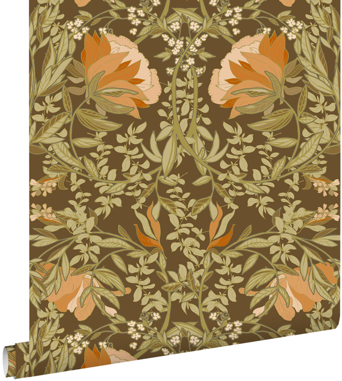 TAPETE Blumenmuster im Jugendstil 50 x 900 cm - Orange, Papier (50/900cm) - ESTAhome