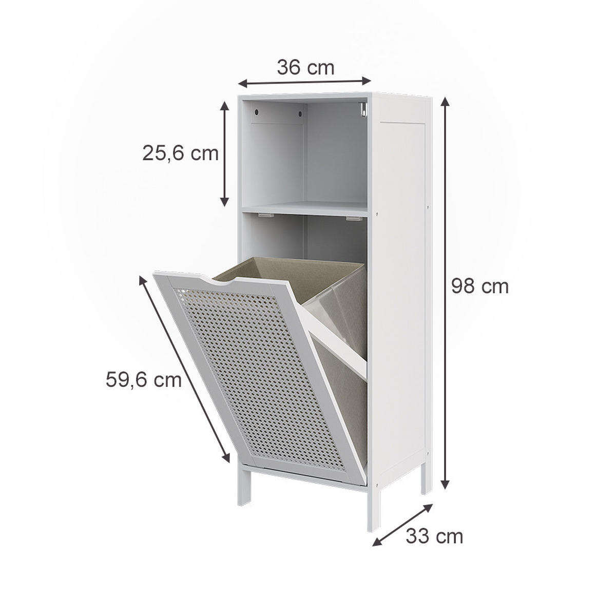 MIDISCHRANK Liora Weiß 36 x 98 cm mit Wäschekorb - Weiß, Holzwerkstoff (36/98/33cm) - Vicco