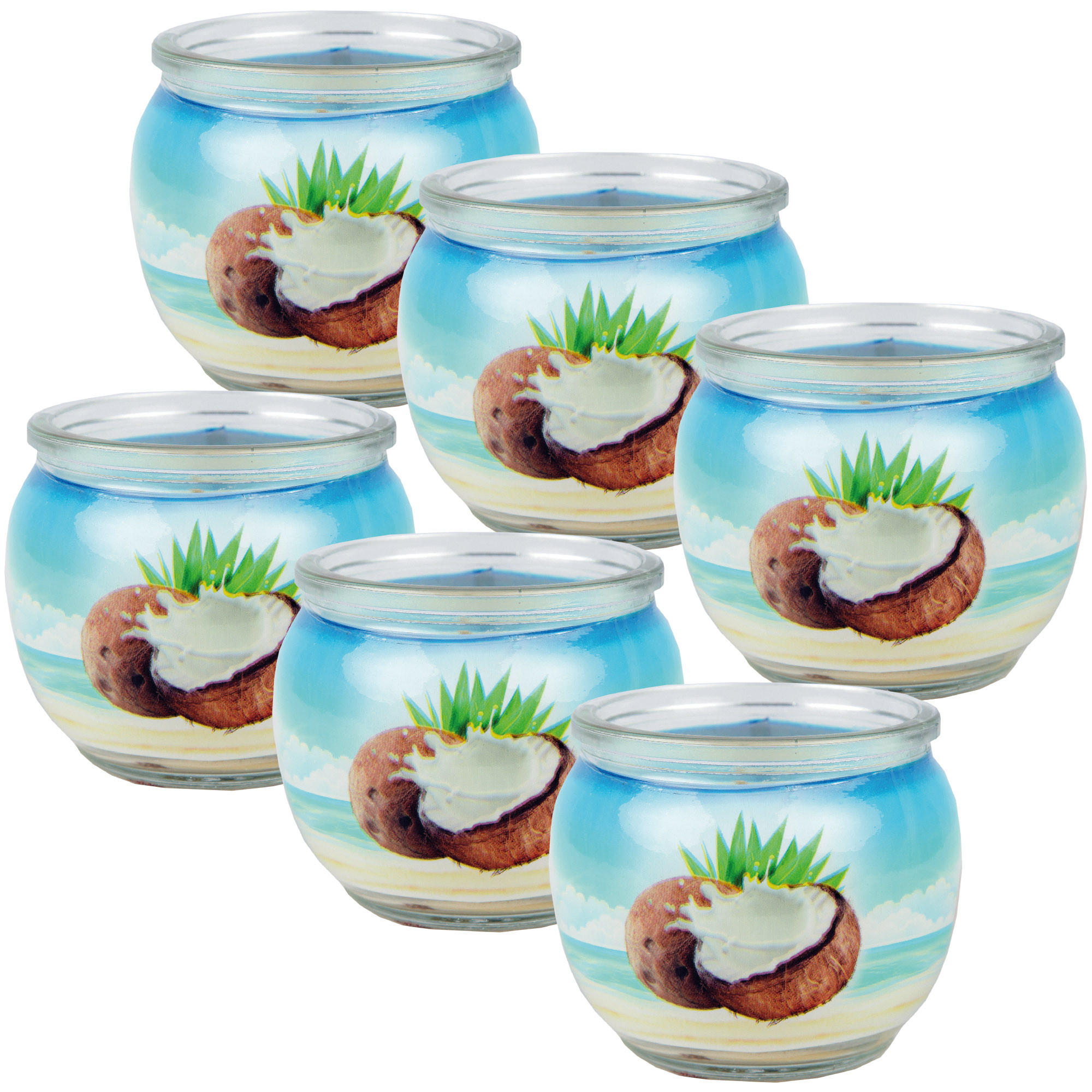 DUFTKERZEN Glas 6er-Pack Coconut - Weiß, Naturmaterialien (7/6cm)