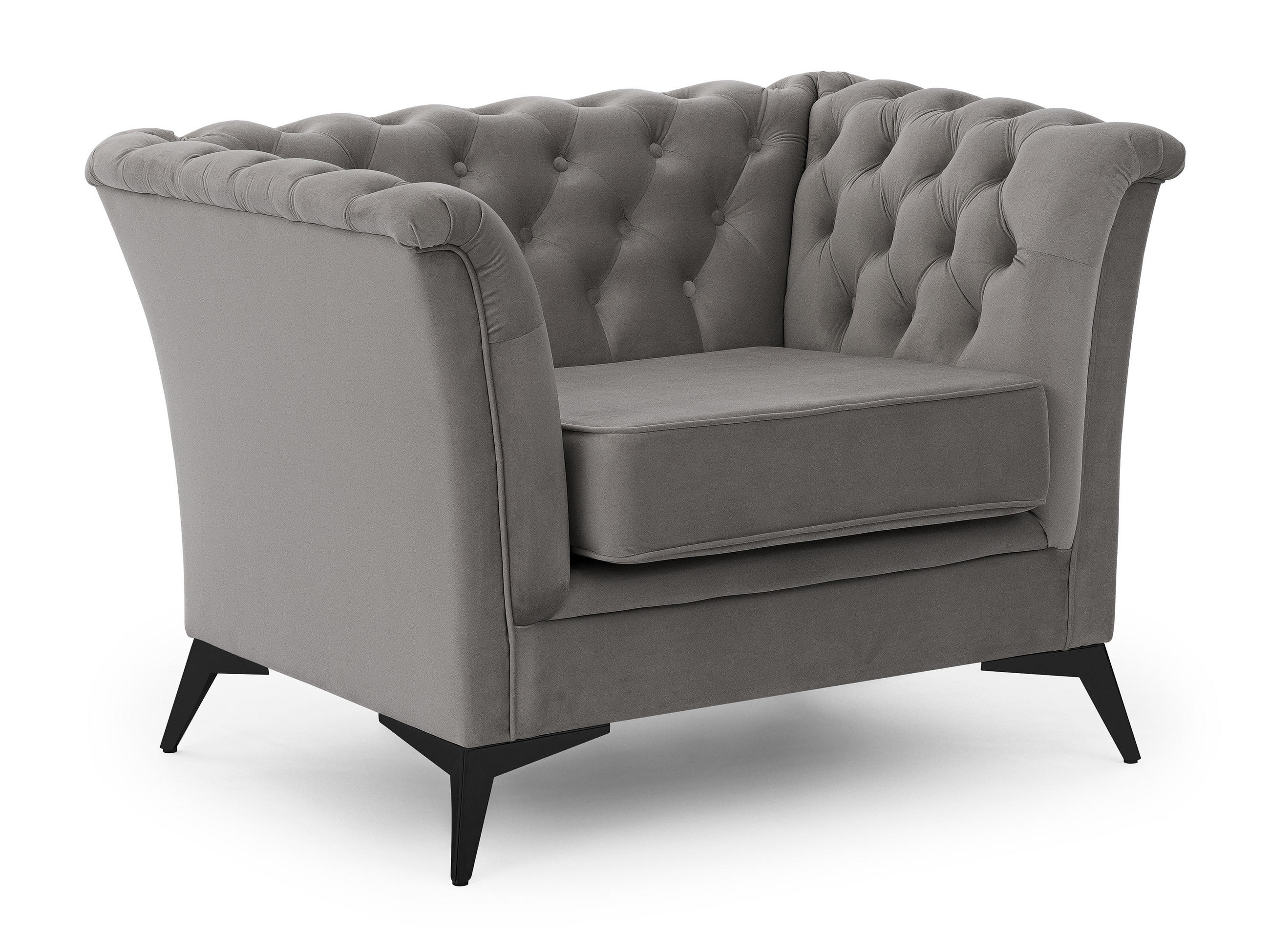 CHESTERFIELD-SESSEL Whitby Grau Samt mit schwarzen Füßen - Schwarz/Grau, Holz/Textil (116/78/82cm) - S-Style Möbel