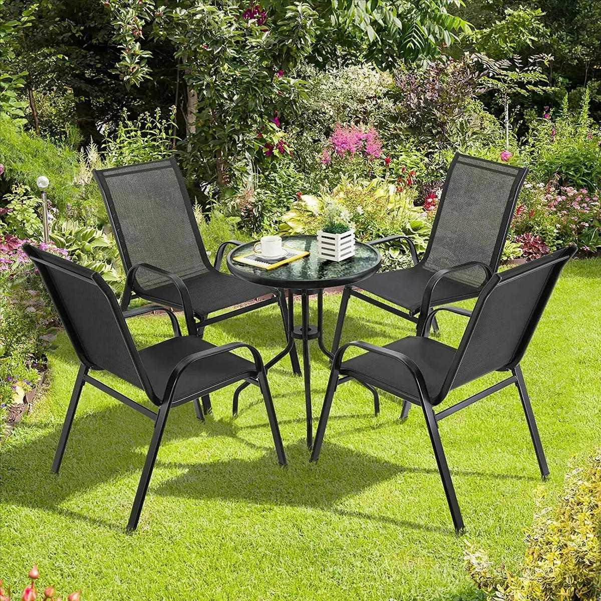 GARTENSTUHL 4er-Set Schwarz - Schwarz, Metall (91/73.5/54cm) - Kaket