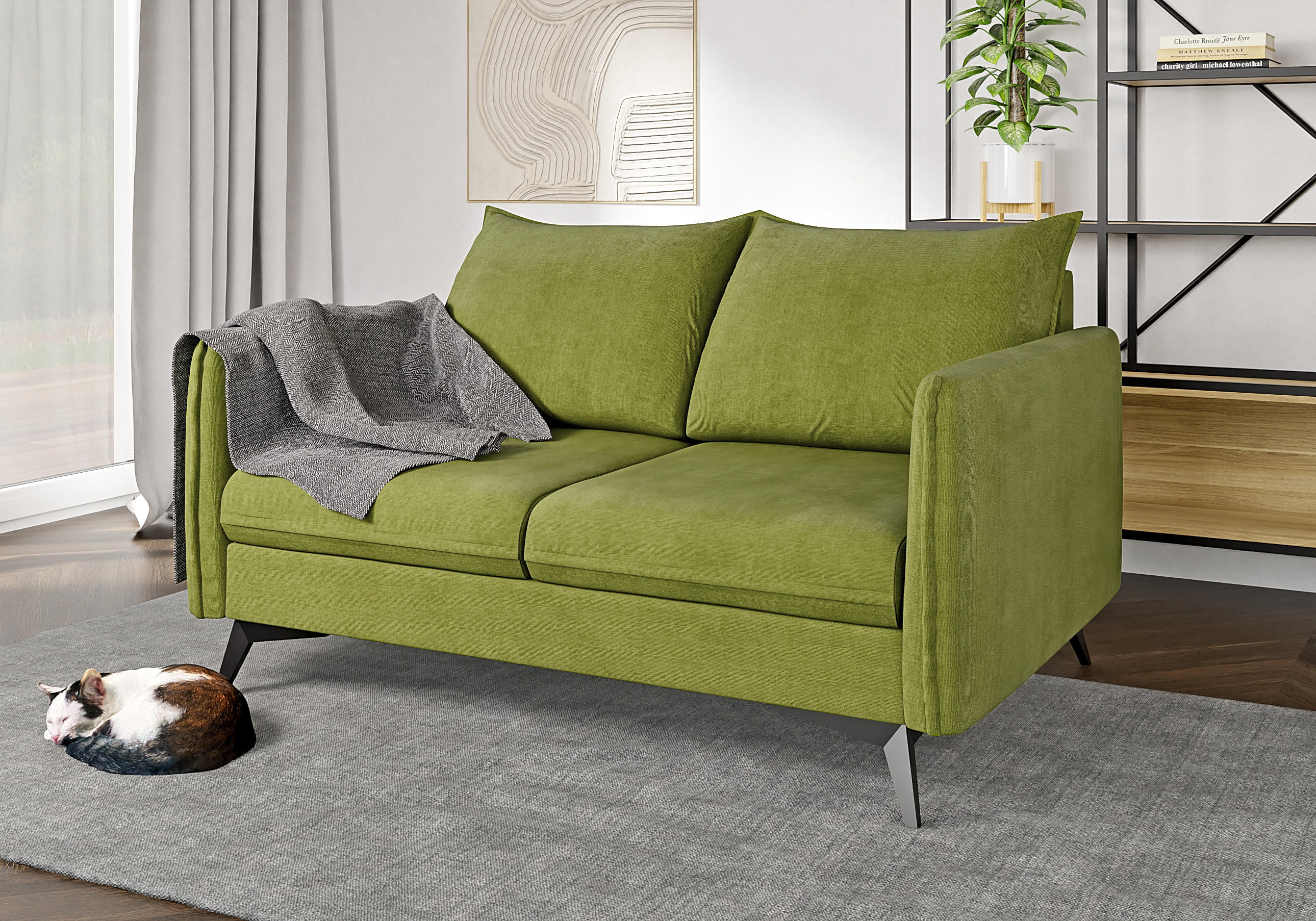 2-SITZER-SOFA Pulse Grün Luxusmicrofaser - Schwarz/Grün, Holz/Textil (138/86/91cm) - S-Style Möbel