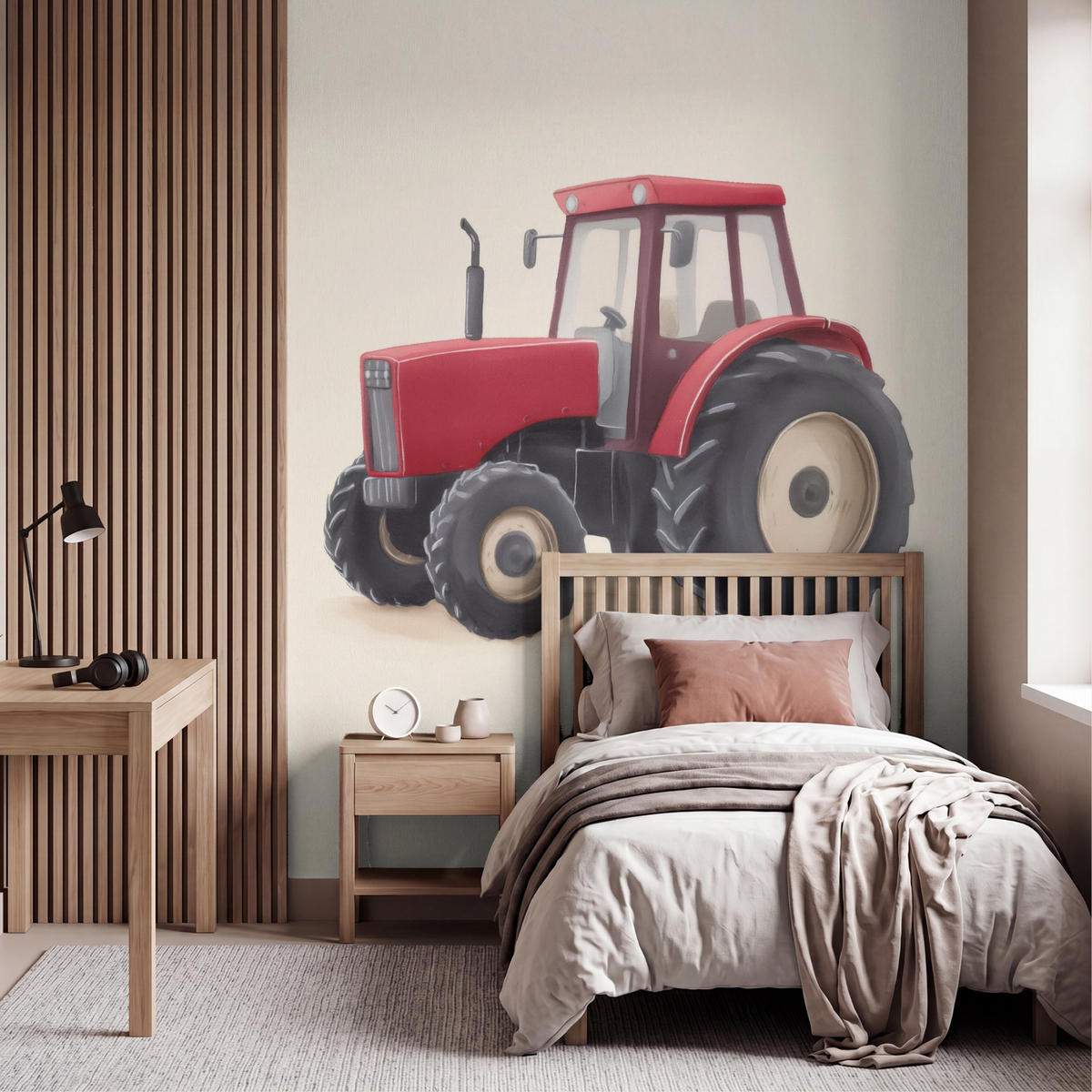 KINDERTAPETE - Traktor - Minimalistisch - Illustration - Rot - 180x220 cm - Rot, Papier (180/220cm) - OnlyWow