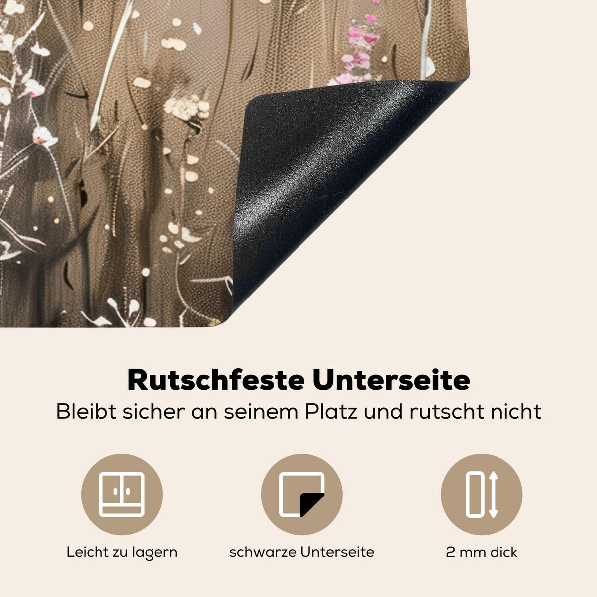 HERDABDECKPLATTE Blumen - Beige - Trockenblumen 78x78 cm - Beige, Kunststoff (78/78/0.2cm) - MuchoWow
