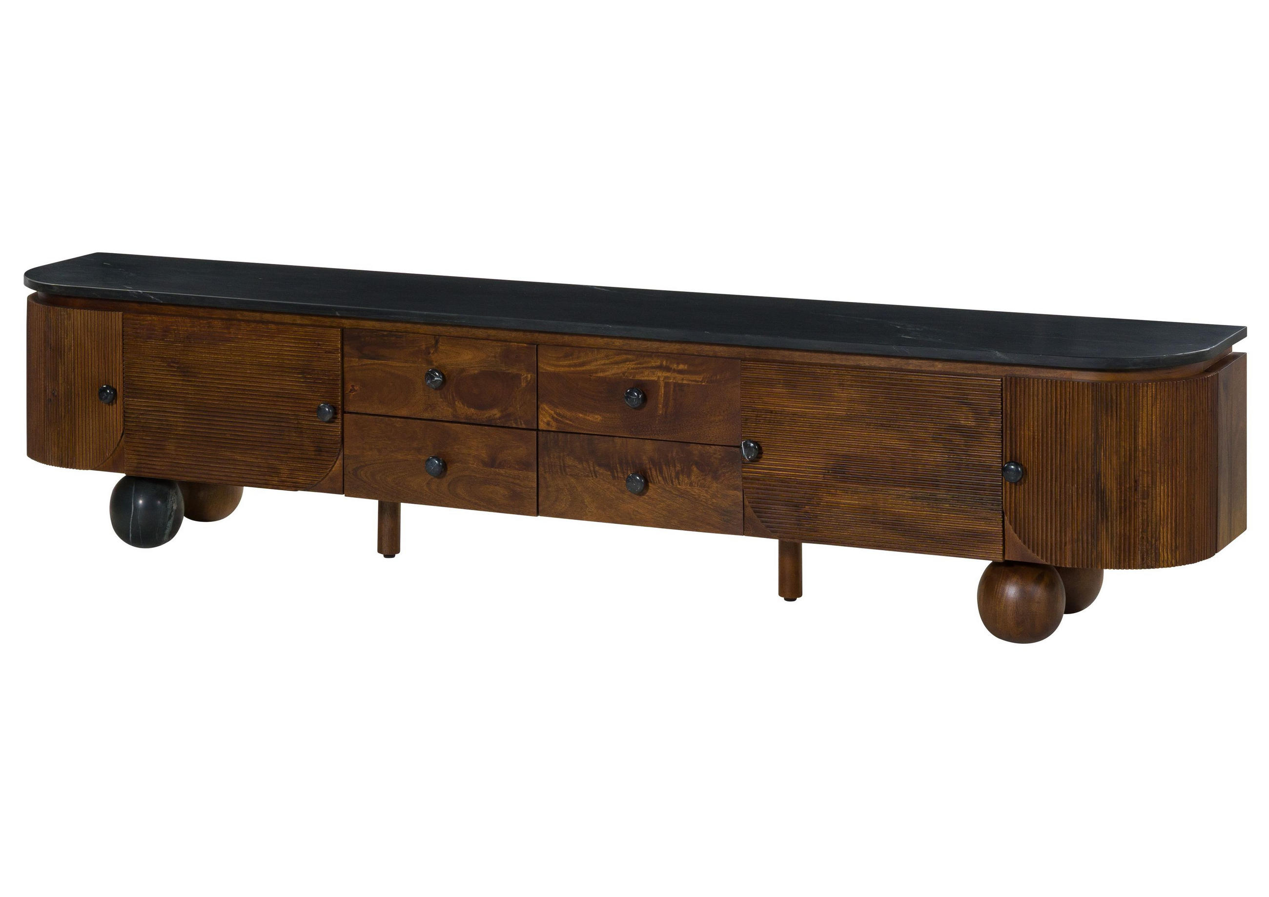 TV-BOARD Mango 240x40x50 dunkelbraun lackiert / Marmor schwarz FLORENZ #203 - Dunkelbraun, Holz (240/50/40cm) - Massivmoebel24