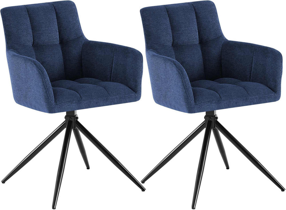 ARMLEHNENSTUHL 2er Set Stoff Dunkelblau - Schwarz/Dunkelblau, Textil/Metall (59/87/59cm) - CLP