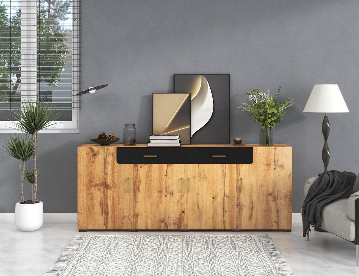 SIDEBOARD aus Spanplatte 208x39,5x80 cm Braun mit 4 Türen und 2 Schubladen - Braun, Holzwerkstoff (208/80/39.5cm) - IVMEU