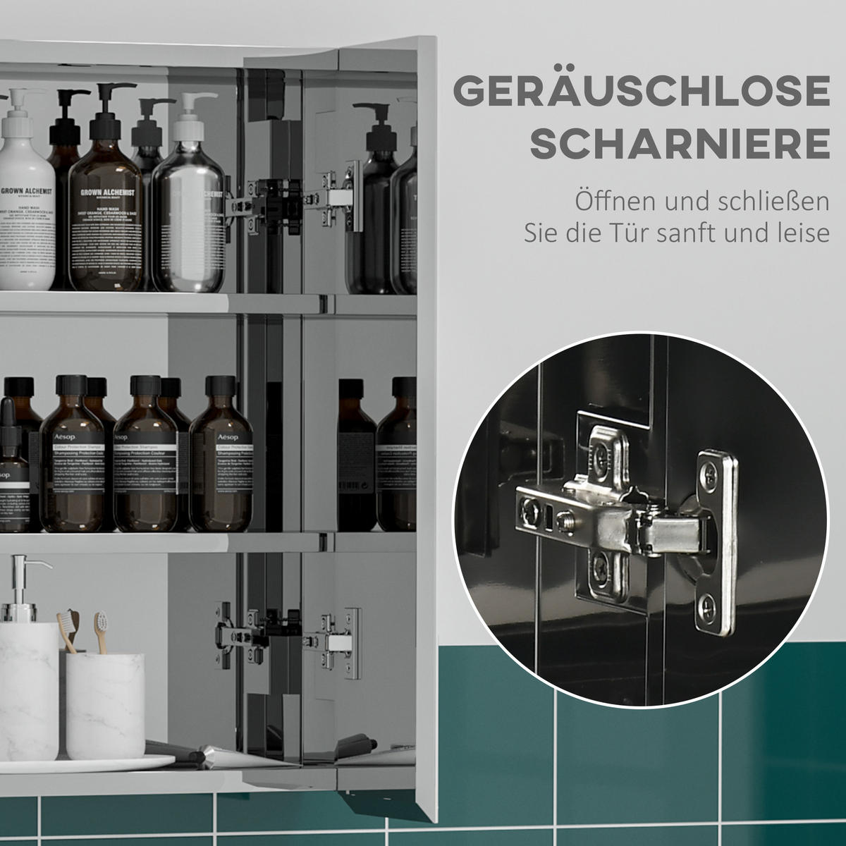 SPIEGELSCHRANK mit 3 Innenböden, Doppeltür, Edelstahl, Silber - Silberfarben, Glas (13/60/54cm) - Kleankin