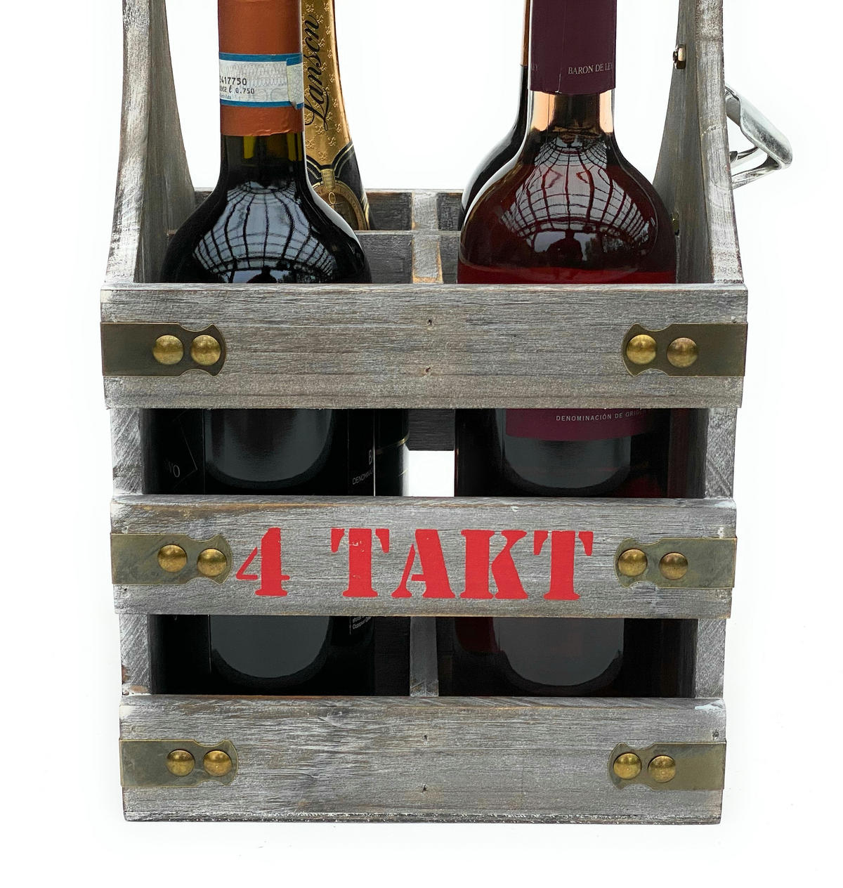 WEINTRÄGER aus Holz für 4 Flaschen 96034 - Grau, Holz (21/32/21cm) - DanDiBo