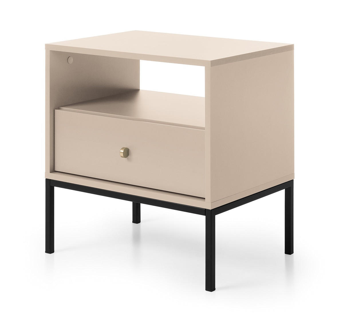 NACHTSCHRANK 54 cm Monti, Schublade, Beige + Schwarz - Beige/Schwarz, Holz/Metall (54/56/39cm) - Emporius