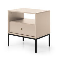 NACHTSCHRANK 54 cm Monti, Schublade, Beige + Schwarz - Beige/Schwarz, Holz/Metall (54/56/39cm) - Emporius