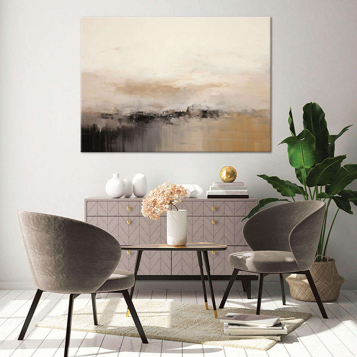 WANDBILD abstrakte lofts beige - Beige, Textil (60/40cm) - Feeby