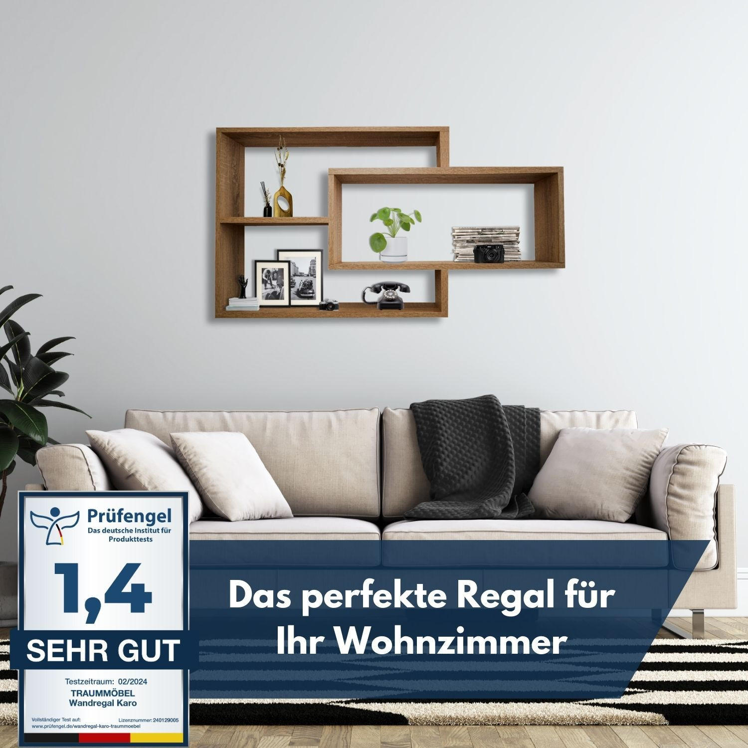 SCHWEBEREGAL KARO Dunkelbraun - Braun, Holzwerkstoff (20/59/104cm) - Mein-Regal