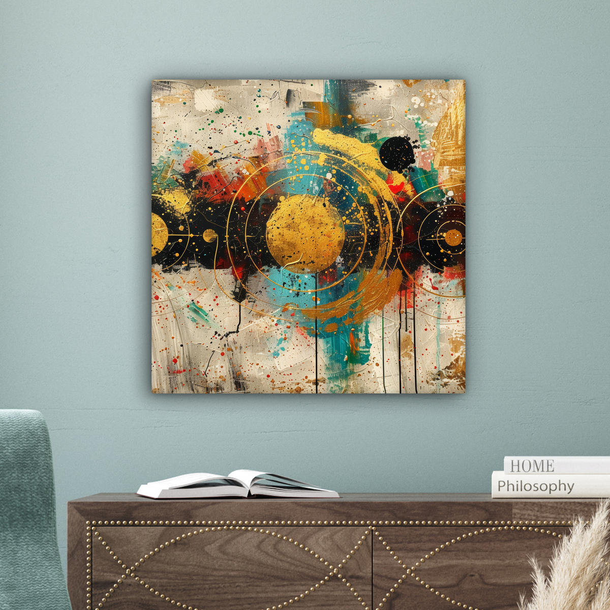 LEINWANDBILD - Abstrakt - Kunst - Gold - Modern - 50x50 - Room Decor - Multicolor, Textil (50/50cm) - MuchoWow