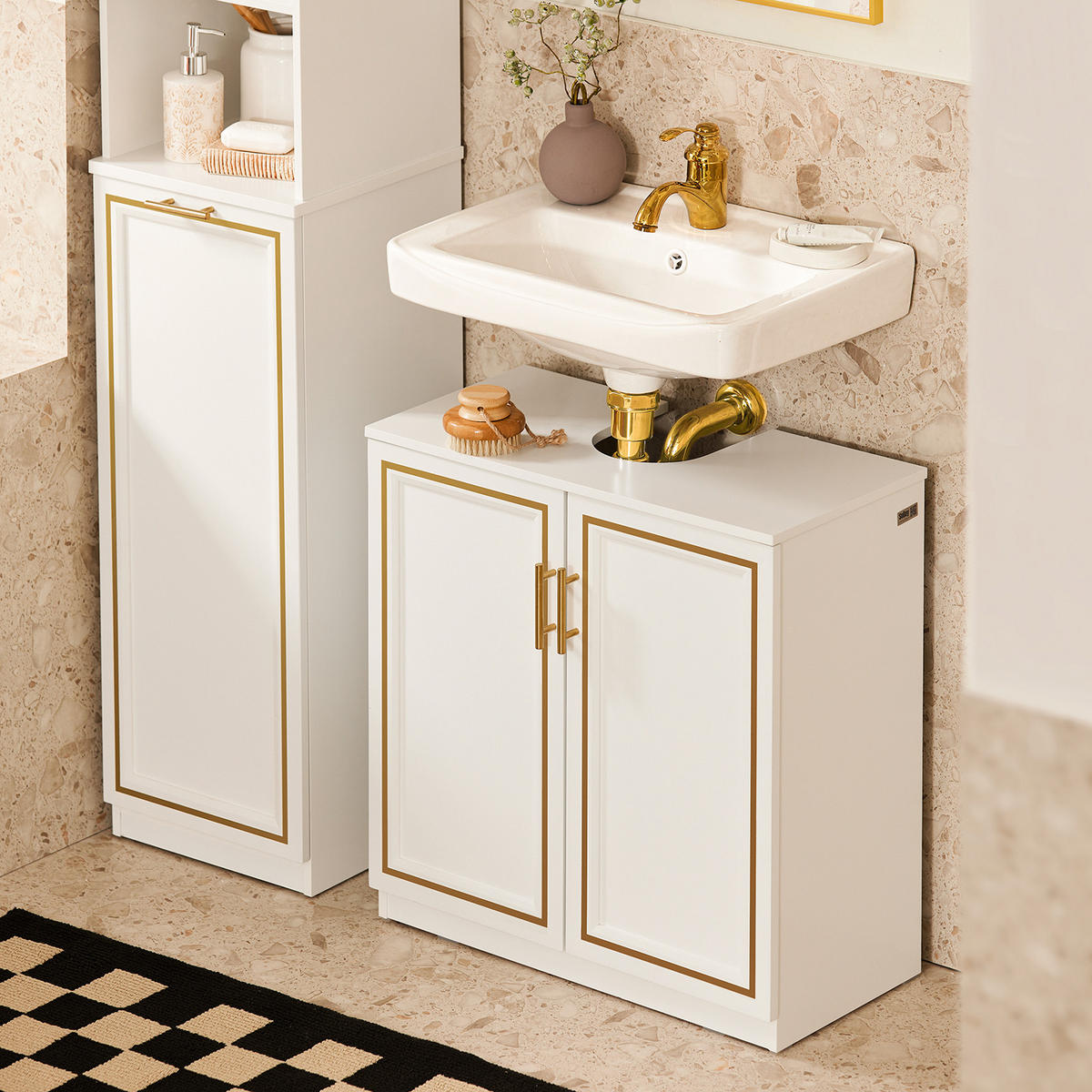 WASCHBECKENUNTERSCHRANK Weiß - Goldfarben/Weiß, Holzwerkstoff (60/61/30cm) - SoBuy