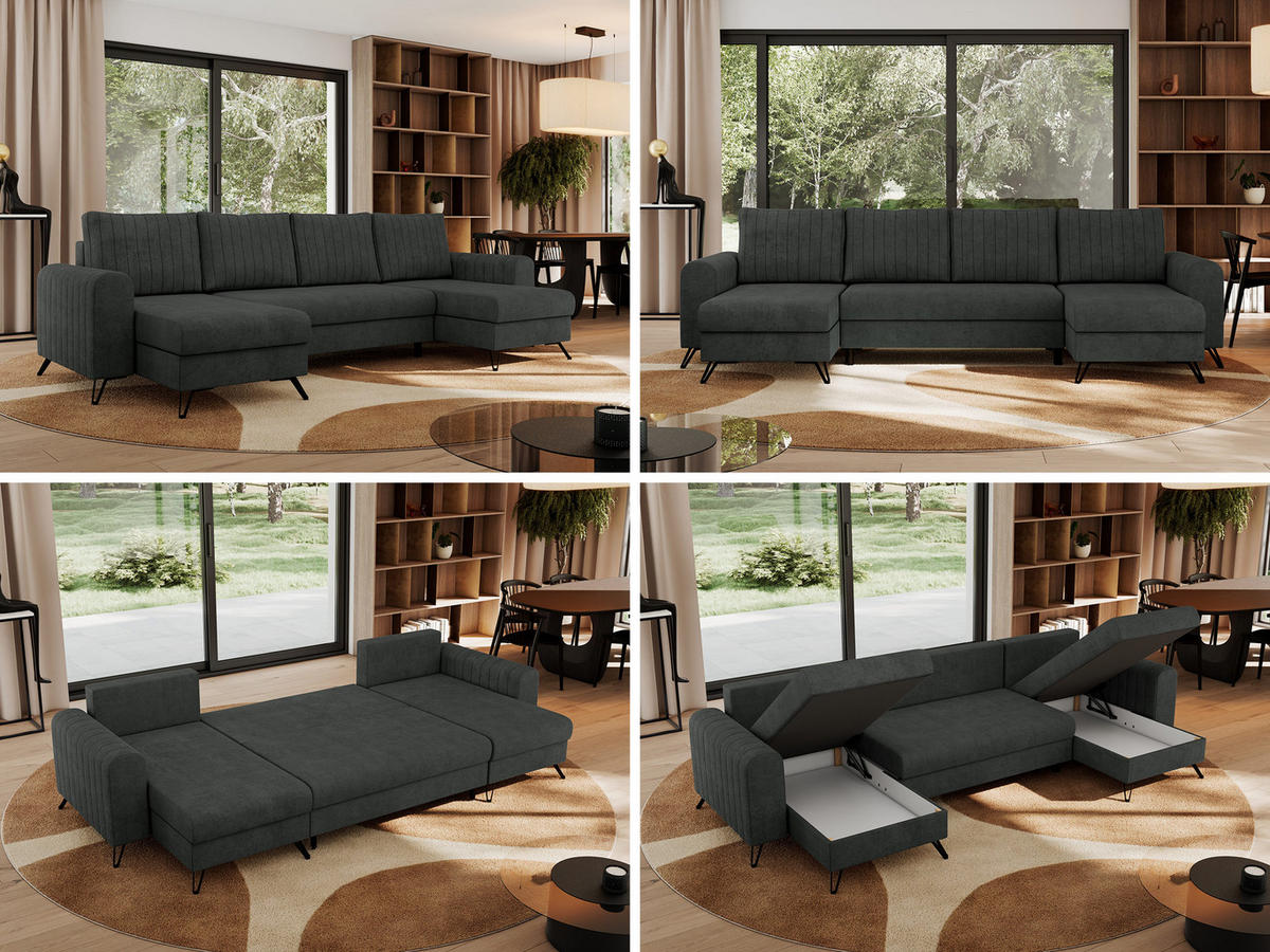 WOHNLANDSCHAFT AXEL U Struktur Dunkelgrau - Schwarz/Grau, Textil/Metall (312/90/140cm) - MKS