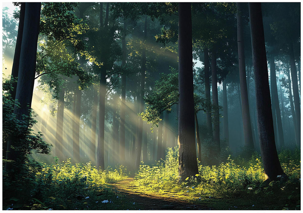 FOTOTAPETE Wald Sonne Natur Wohnzimmer Vlies Tapete 400x280 - Multicolor, Papier (400/280cm) - Wallarena