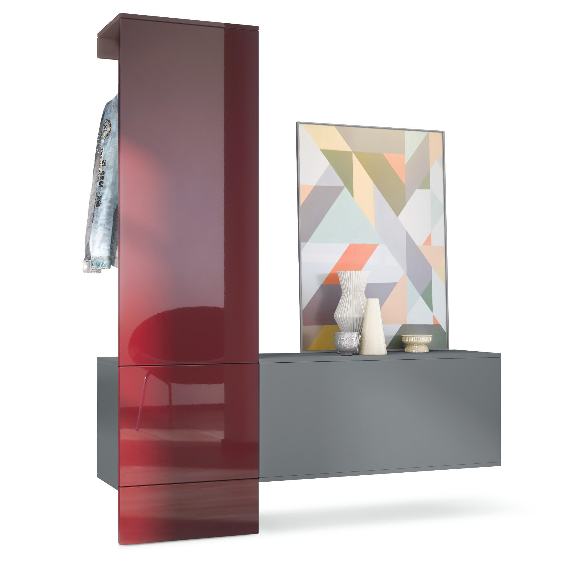 GARDEROBE Carlton Paneel in Bordeaux Hochglanz - Bordeaux, Holzwerkstoff (156.5/193/35cm) - Vladon