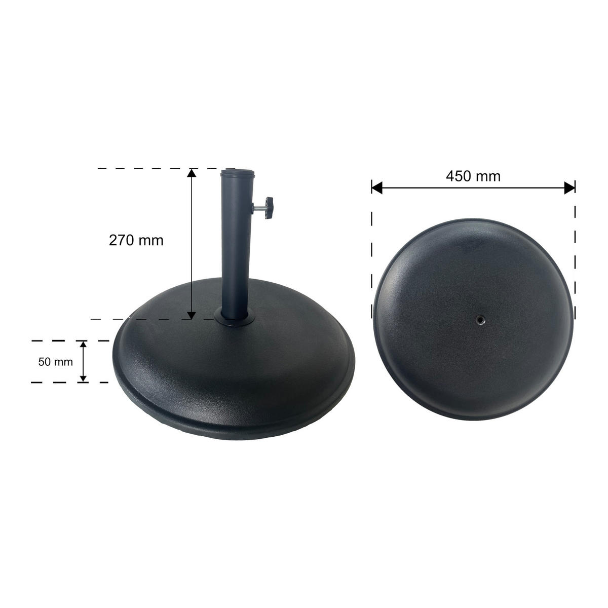 SONNENSCHIRMSTÄNDER Bionaz - Schwarz, Stein (45/45cm) - casa.pro