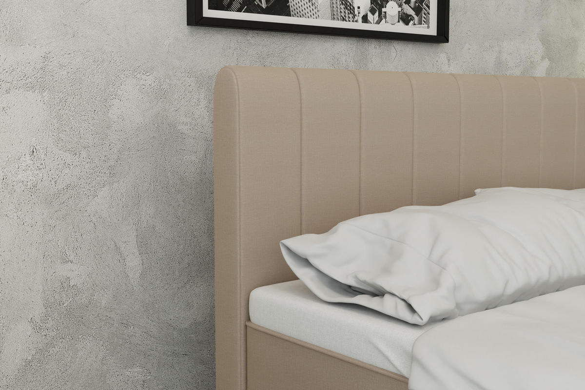 BOXBETT AVALON 140 x 200 cm mit Bettkasten und Topper - Beige - Beige, Holz - Panda Möbel