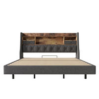 POLSTERBETT 180/200 cm Grau mit LED-Beleuchtung, Kopfteil mit Stauraum, Typ-C-Anschluss und USB-Anschluss - Grau, Textil (180/200cm) - Oxeza