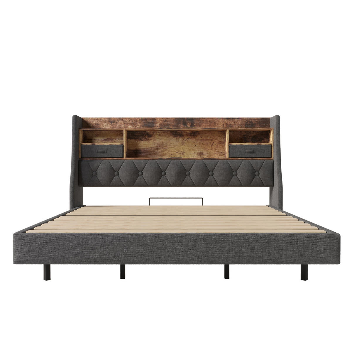 POLSTERBETT aus Leinen 180x200 cm in Grau mit LED & Ladestation - Grau, Textil (180/200cm) - Modfu